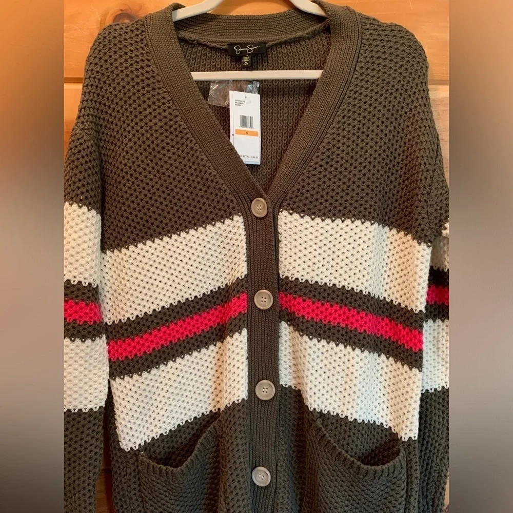 Jessica Simpson Marina Varsity cardigan duster nwt women’s size small.